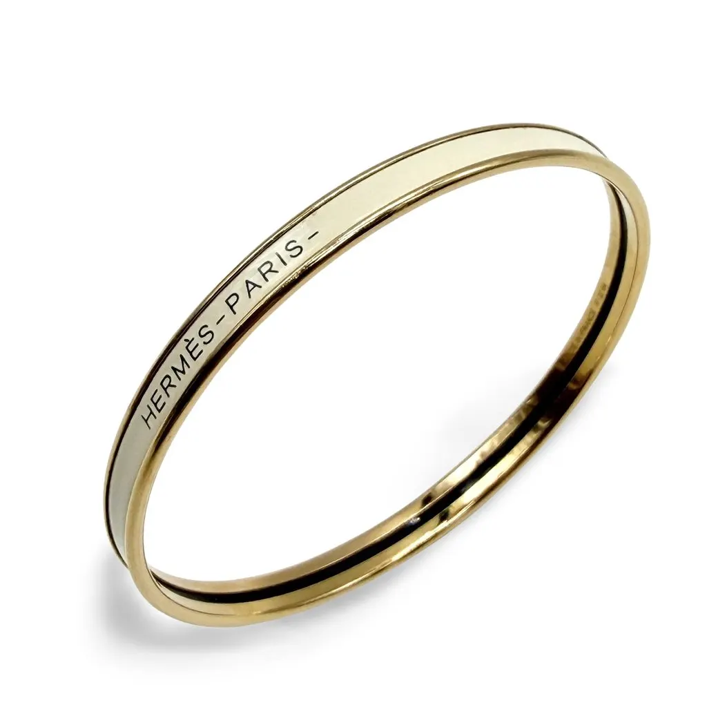 Hermès Narrow Enamel Bangle Ivory Gold Hardware Gold Enamel Good - Front View