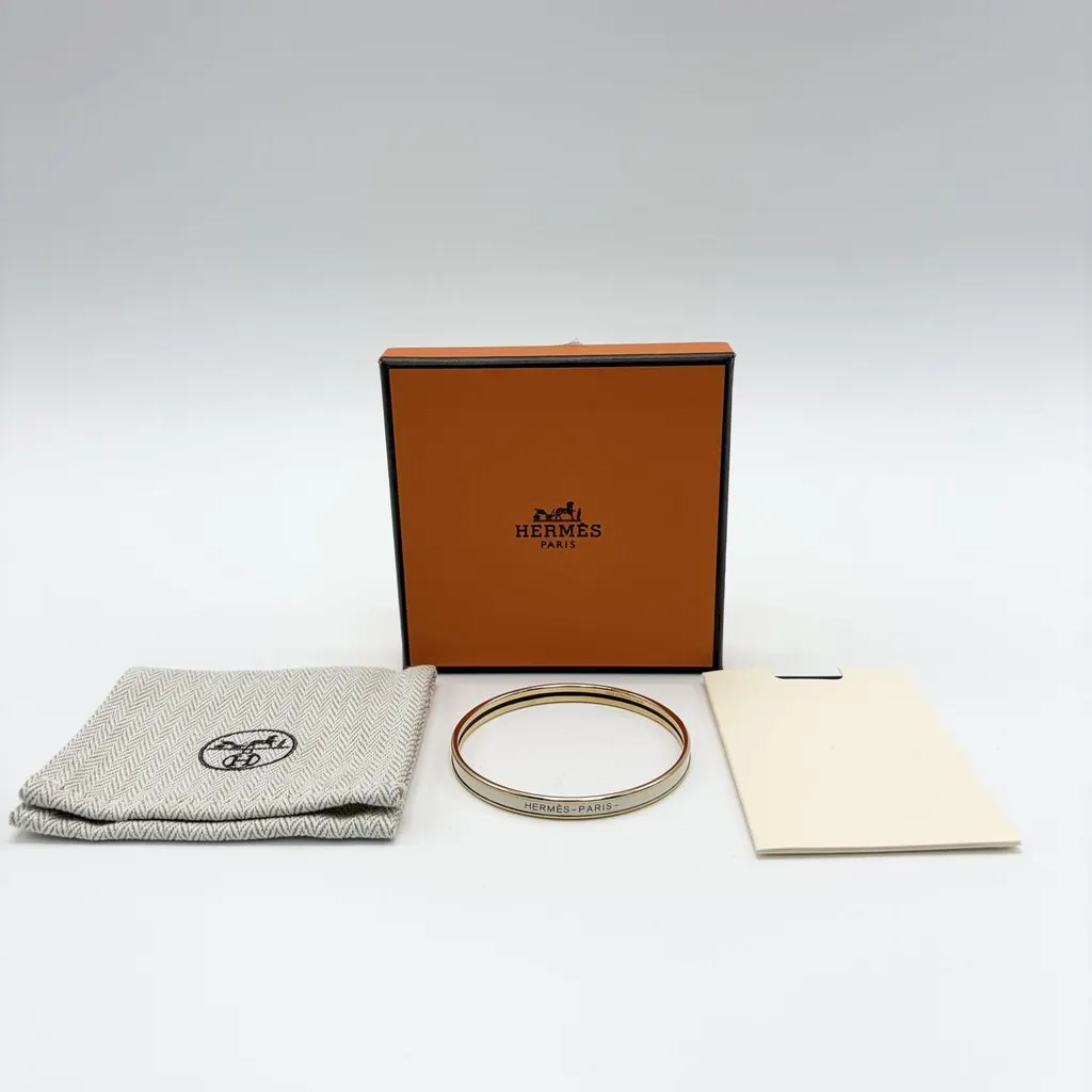 Hermès Narrow Enamel Bangle Ivory Gold Hardware Gold Enamel Good - Back View