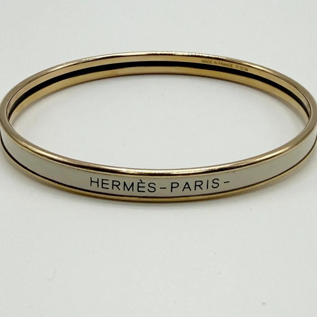 Hermès Narrow Enamel Bangle Ivory Gold Hardware Gold Enamel Good - Model View