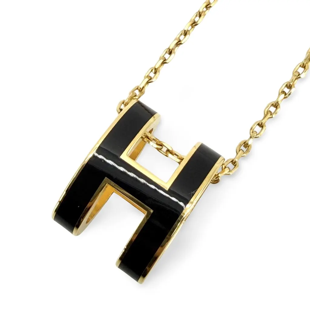 Hermès Pop H Necklace Black Gold Hardware Black Good - Front View