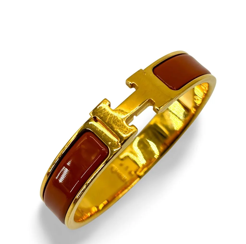 Hermès Clic H Bracelet Gold Marron PM Brown Very good - Front View