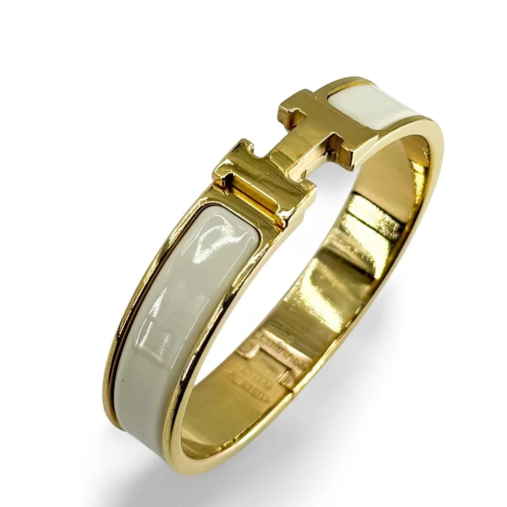 Hermès Clic H Bracelet Gold White PM