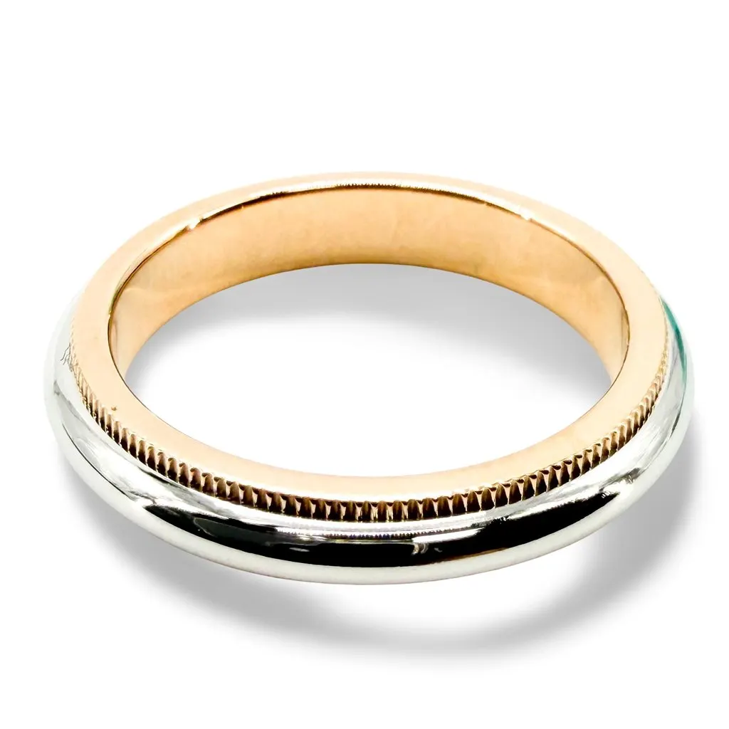 Tiffany & Co Tiffany Milgrain Wedding Band Ring Platinum & 18K Rose Gold Silver Rose Gold Good - Front View