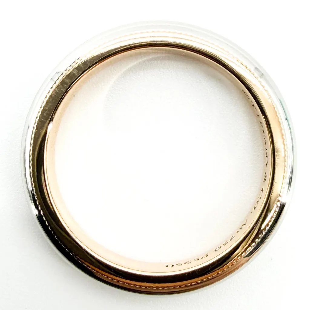 Tiffany & Co Tiffany Milgrain Wedding Band Ring Platinum & 18K Rose Gold Silver Rose Gold Good - Box View