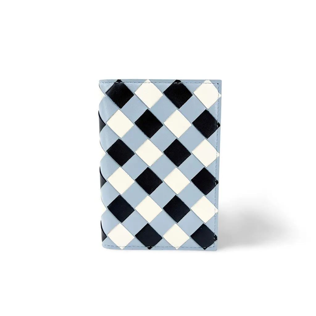 Bottega Veneta Intrecciato Bifold Card Case Pale Blue Black White Black Leather Very good - Front View