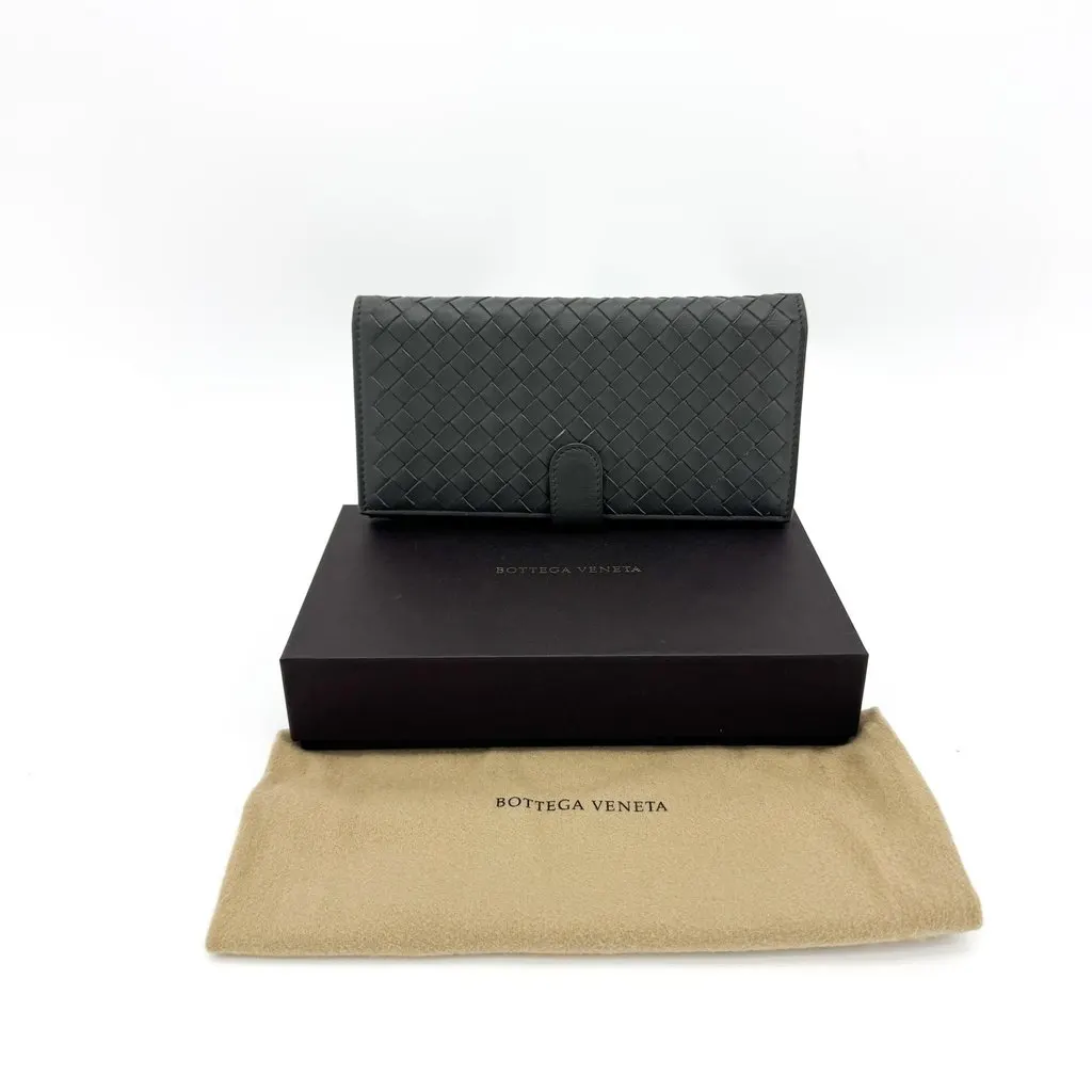 Bottega Veneta Intrecciato Flap Continental Wallet Black Black Leather Good - Back View