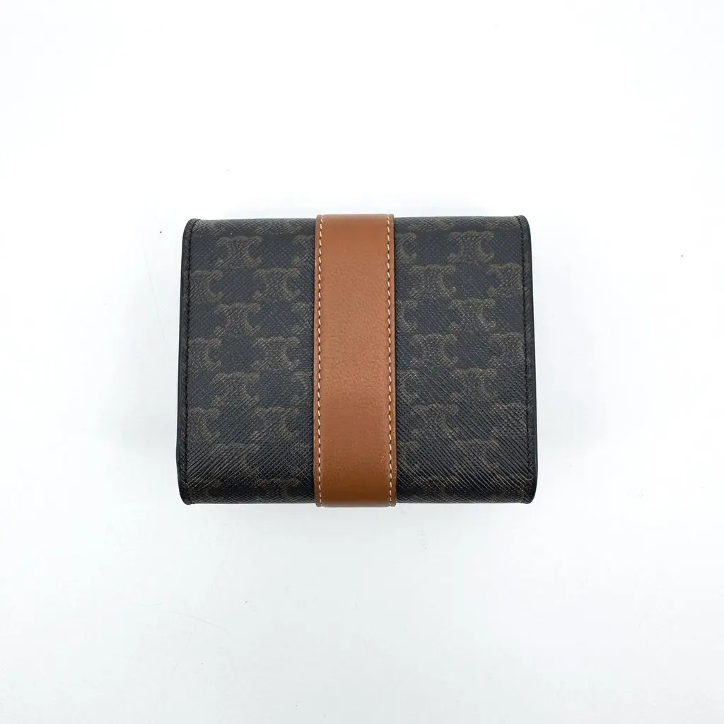 Celine Small Flap Wallet in Triomphe Canvas and Lambskin Tan Black Canvas Very good - Inside View