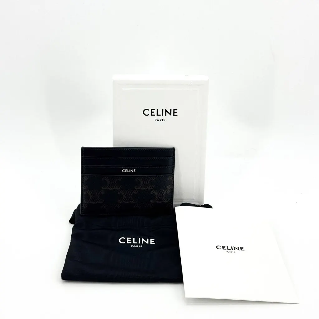 Celine Credit Card Holder in Triomphe Canvas and Calfskin Black Black Canvas Very good - Back View