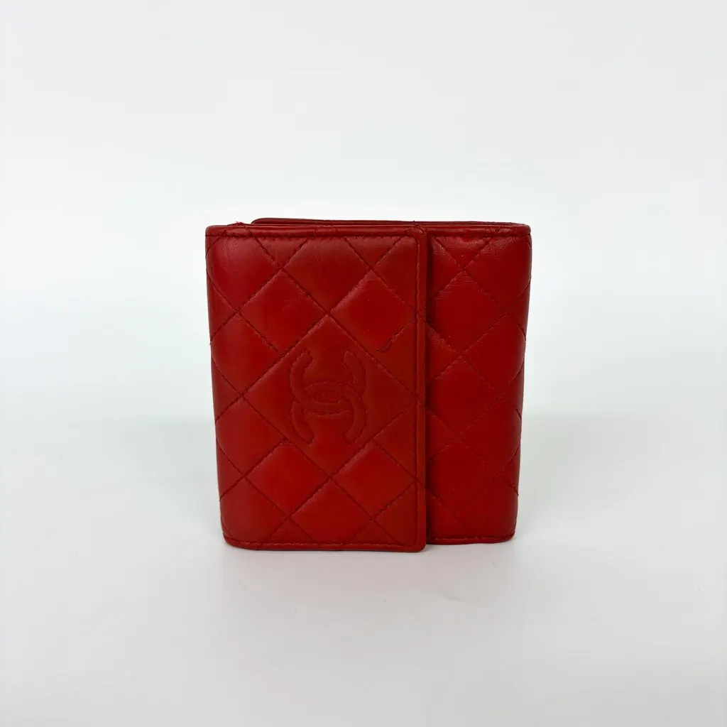 Chanel Lambskin Red Quilted Tab Wallet Red Leather Good - Inside View