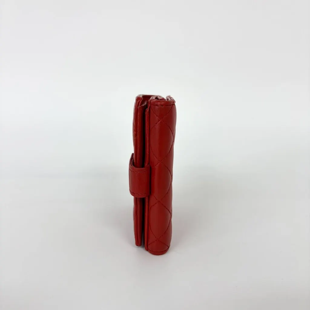Chanel Lambskin Red Quilted Tab Wallet Red Leather Good - Model View