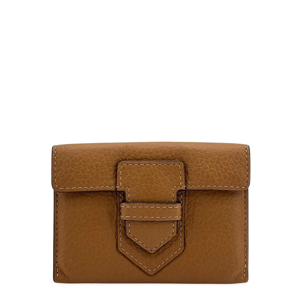Delvaux Presse Trifold Wallet in Taurillon Soft (Végétal) Brown Leather Good - Front View