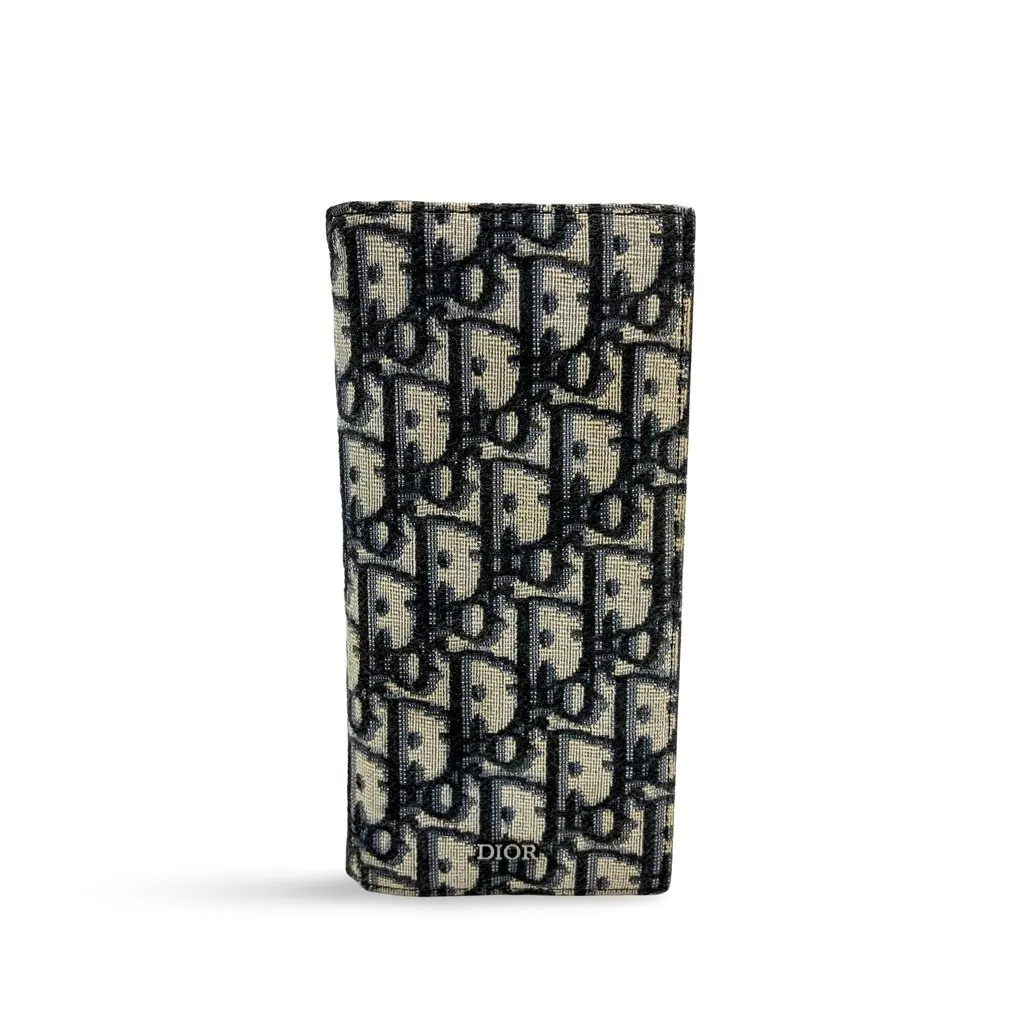 Dior Vertical Long Wallet Beige Black Oblique Jacquard MultiColor Jacquard Very good - Front View
