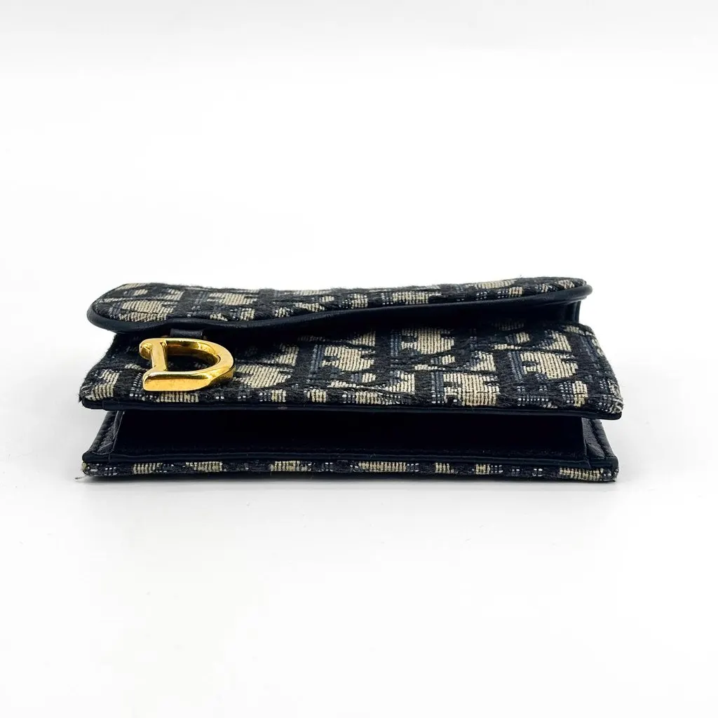 Dior Saddle Flap Card Holder Blue Oblique Jacquard Beige Jacquard Good - Box View
