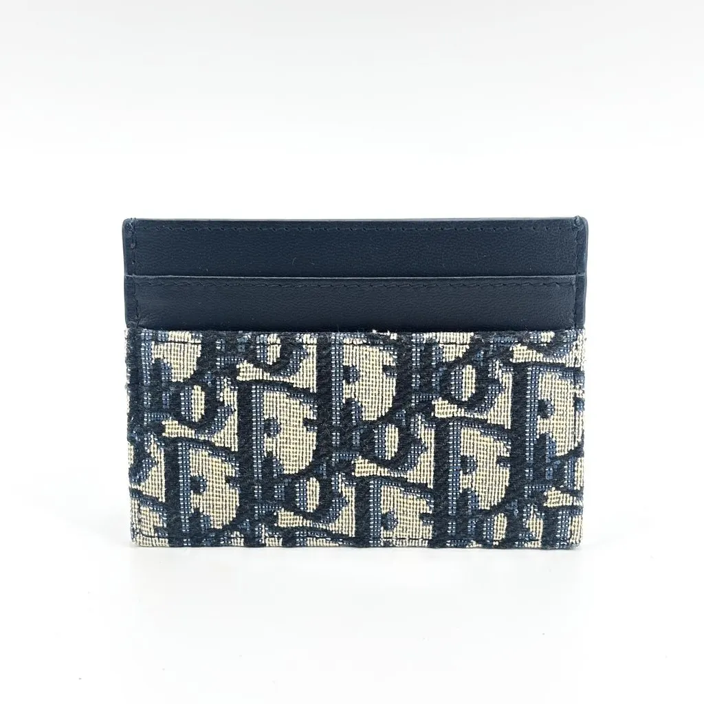 Dior 30 Montaigne Card Holder Blue Oblique Jacquard Beige Jacquard Good - Inside View