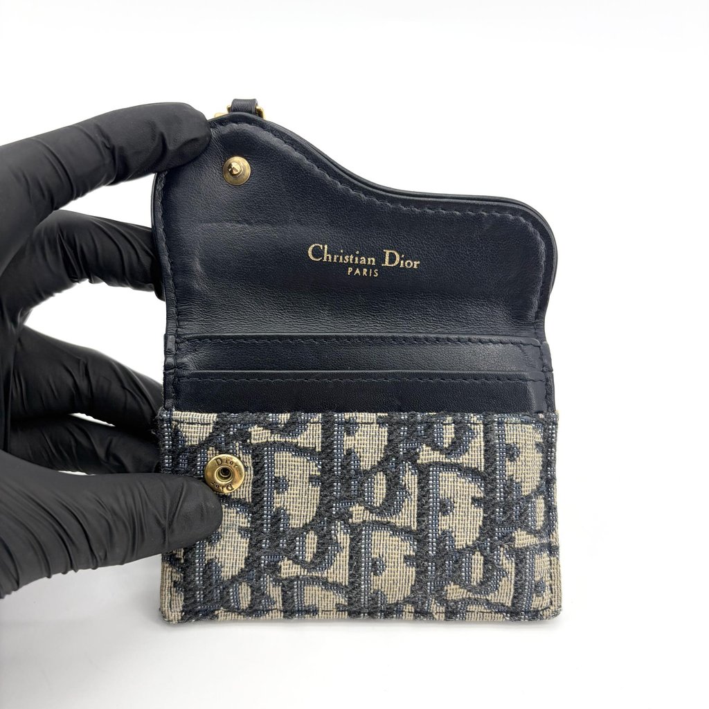 Dior Saddle Lotus Wallet Blue Oblique Jacquard Beige Jacquar