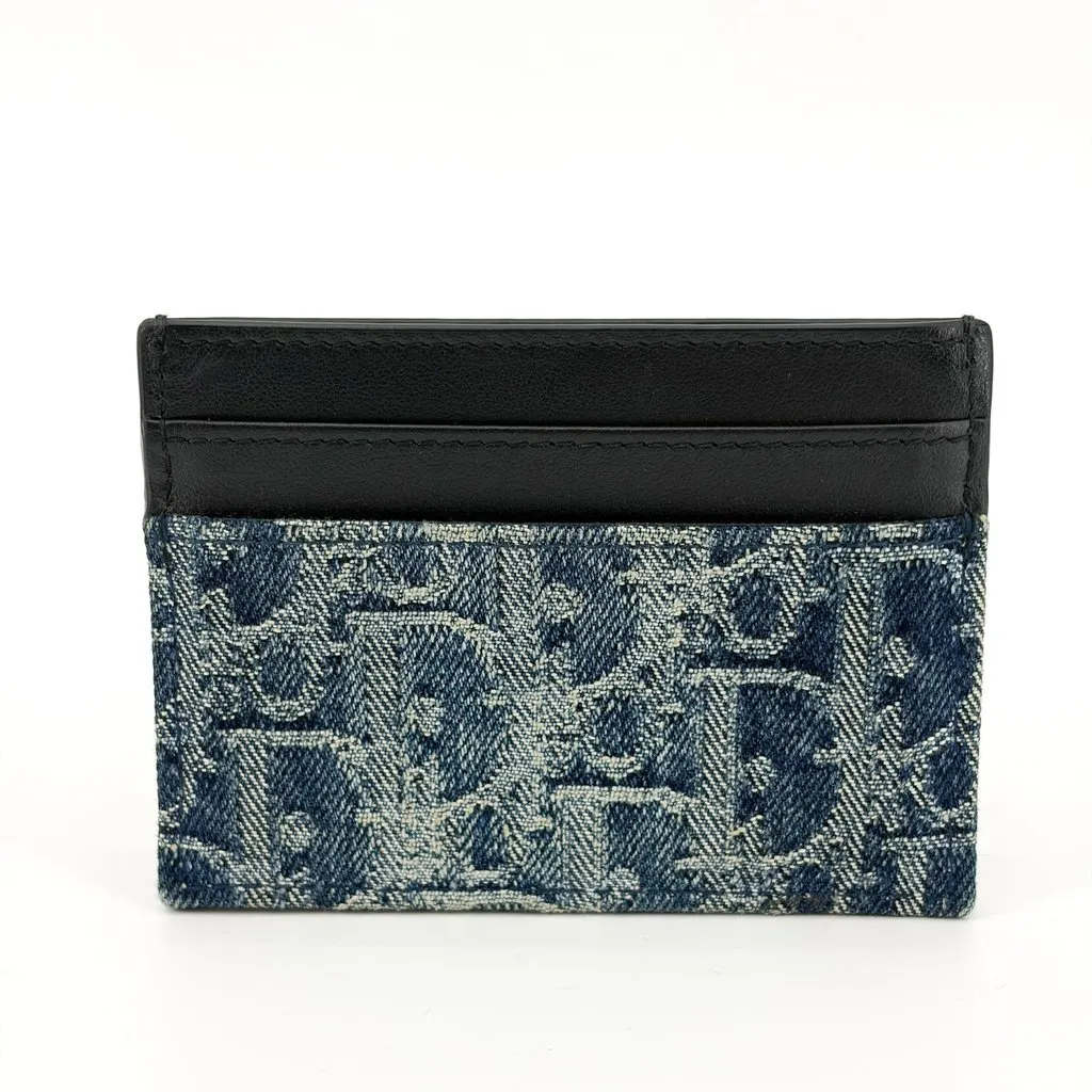 Dior 30 Montaigne Card Holder Blue Oblique Denim Black Black Denim Good - Inside View