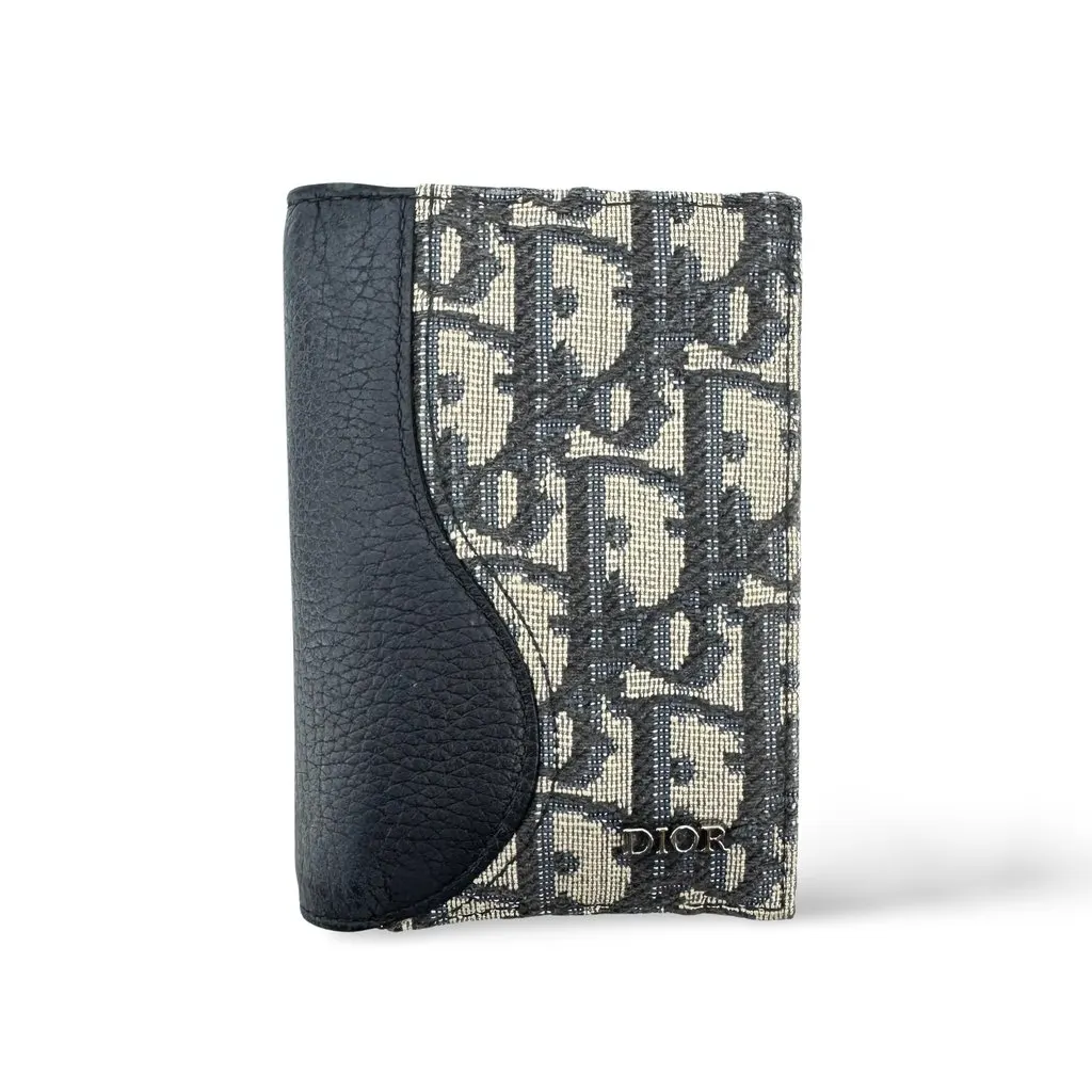 Dior Saddle Vertical Card Holder Oblique Navy Black Beige Jacquard Very good - Front View