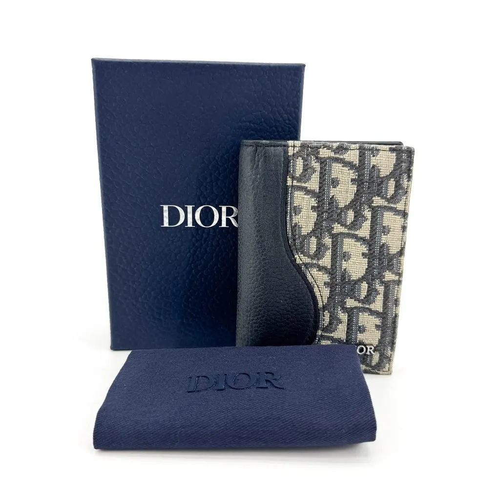 Dior Saddle Vertical Card Holder Oblique Navy Black Beige Jacquard Very good - Back View