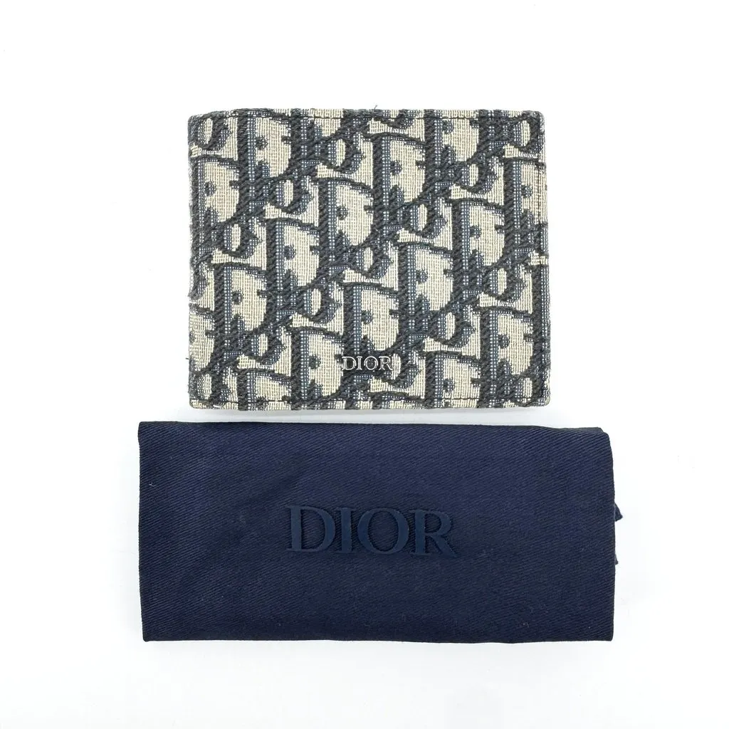 Dior Oblique Jacquard 2-Fold Wallet Navy Beige Jacquard Very good - Back View