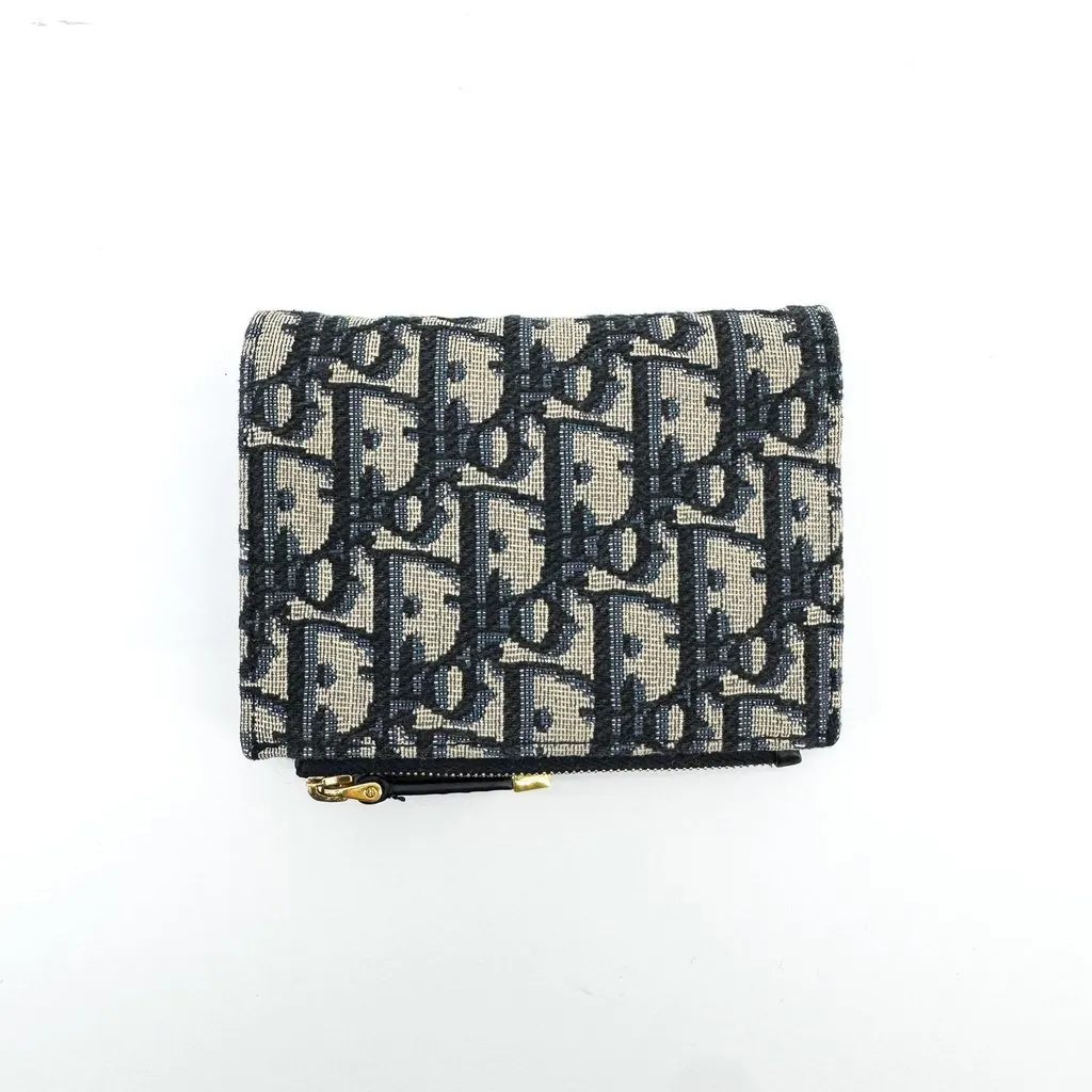 Dior 30 Montaigne Compact Wallet Blue Oblique Beige Jacquard Good - Inside View