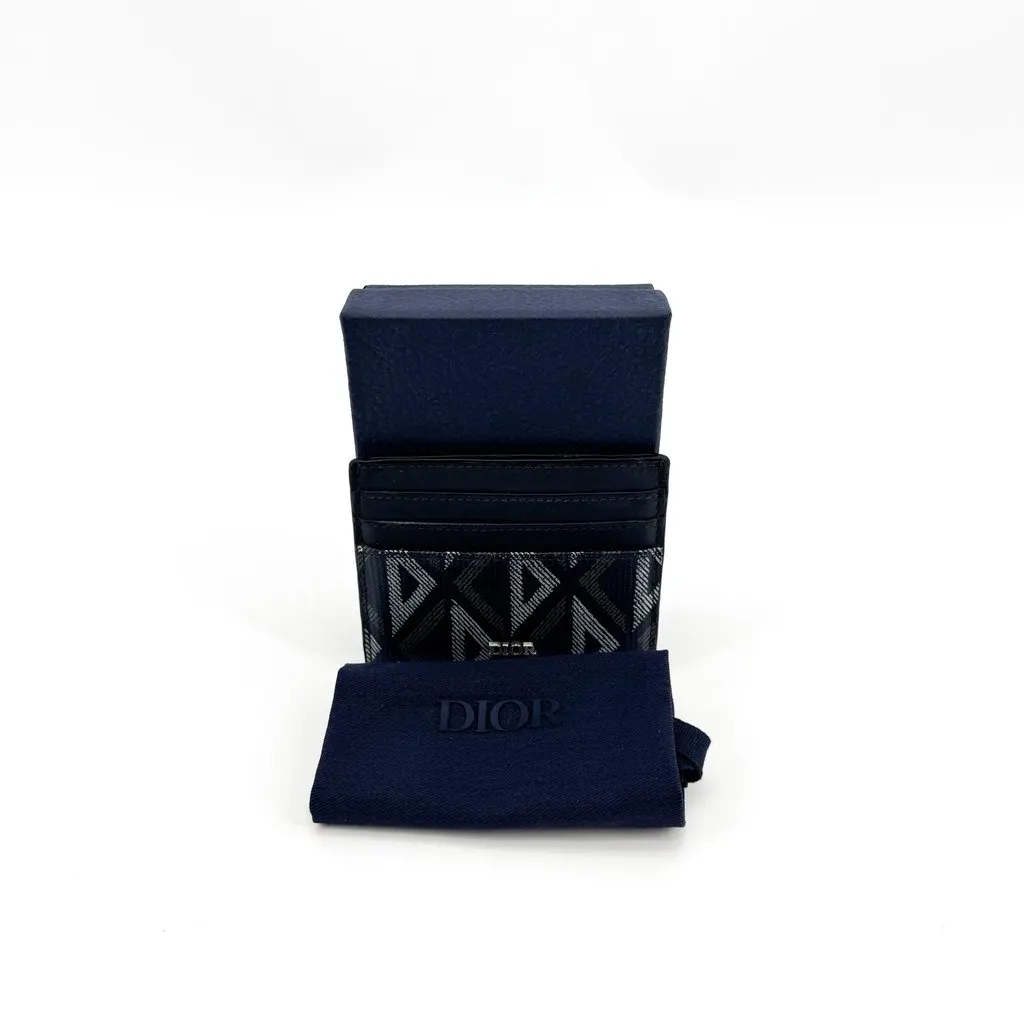 Dior CD Diamond Card Holder Navy Blue Canvas Good - Back View