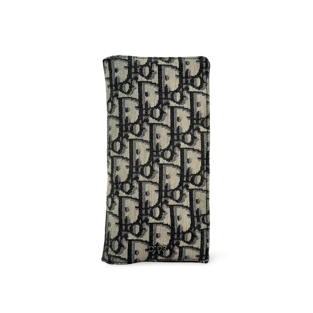Dior Oblique Jacquard Glasses Case Beige Black Beige Jacquard Good - Front View