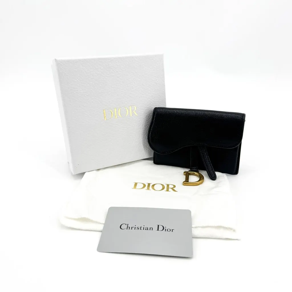 Dior Saddle Flap Card Holder Black Goatskin Black Leather Very good - Back View