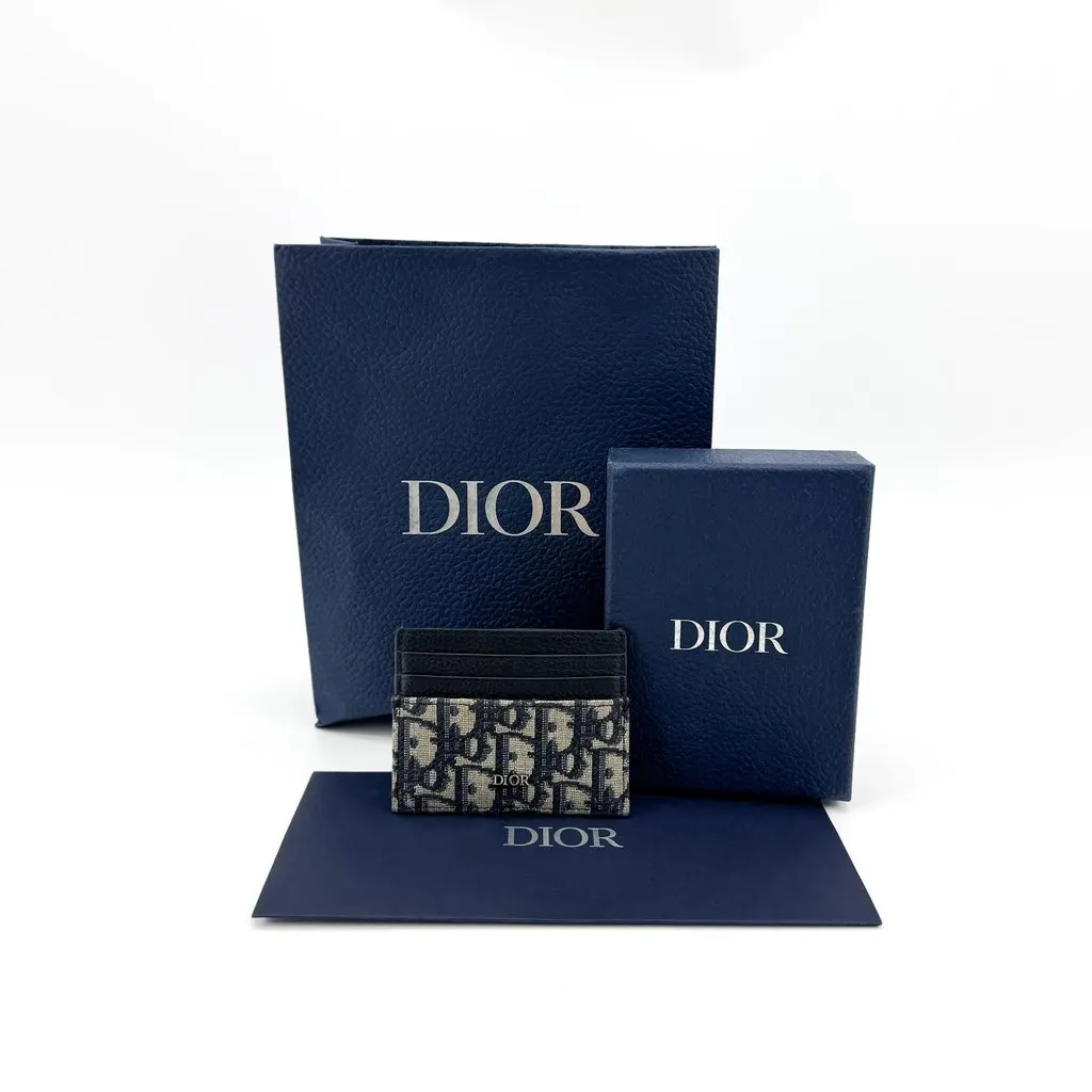 Dior Oblique Card Holder Navy Black Beige Jacquard Good - Back View