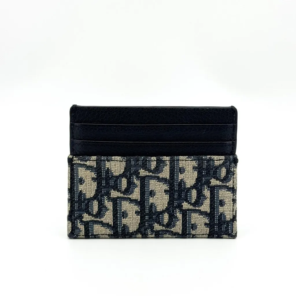 Dior Oblique Card Holder Navy Black Beige Jacquard Good - Inside View