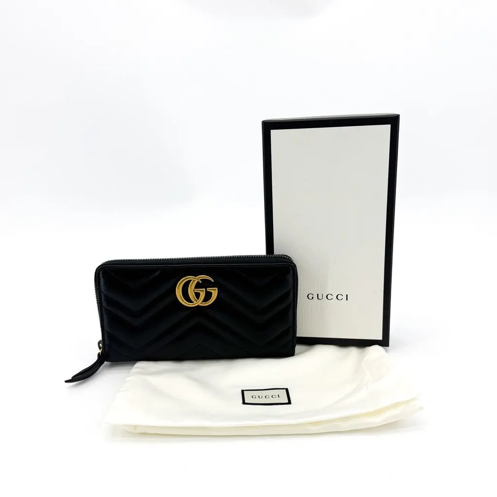 Gucci GG Marmont Zip Around Wallet Black Black Leather Very good - Back View