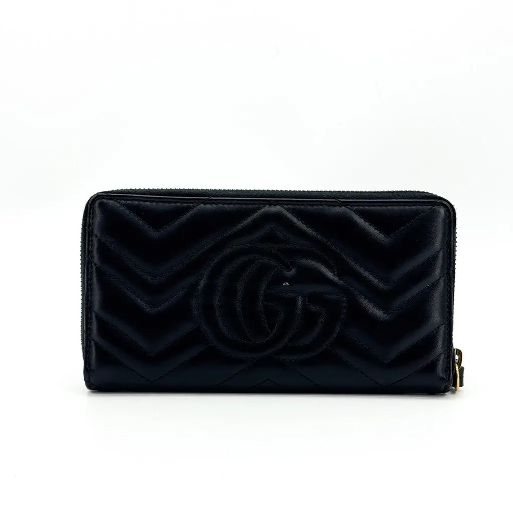 Gucci GG Marmont Zip Around Wallet Black Black Leather Very good - Inside View