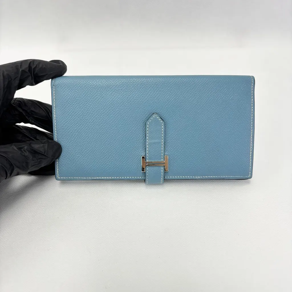 Hermès Bean Long Wallet Epsom & Palladium Hardware Blue France P Engraving Blue Leather Very good - Back View