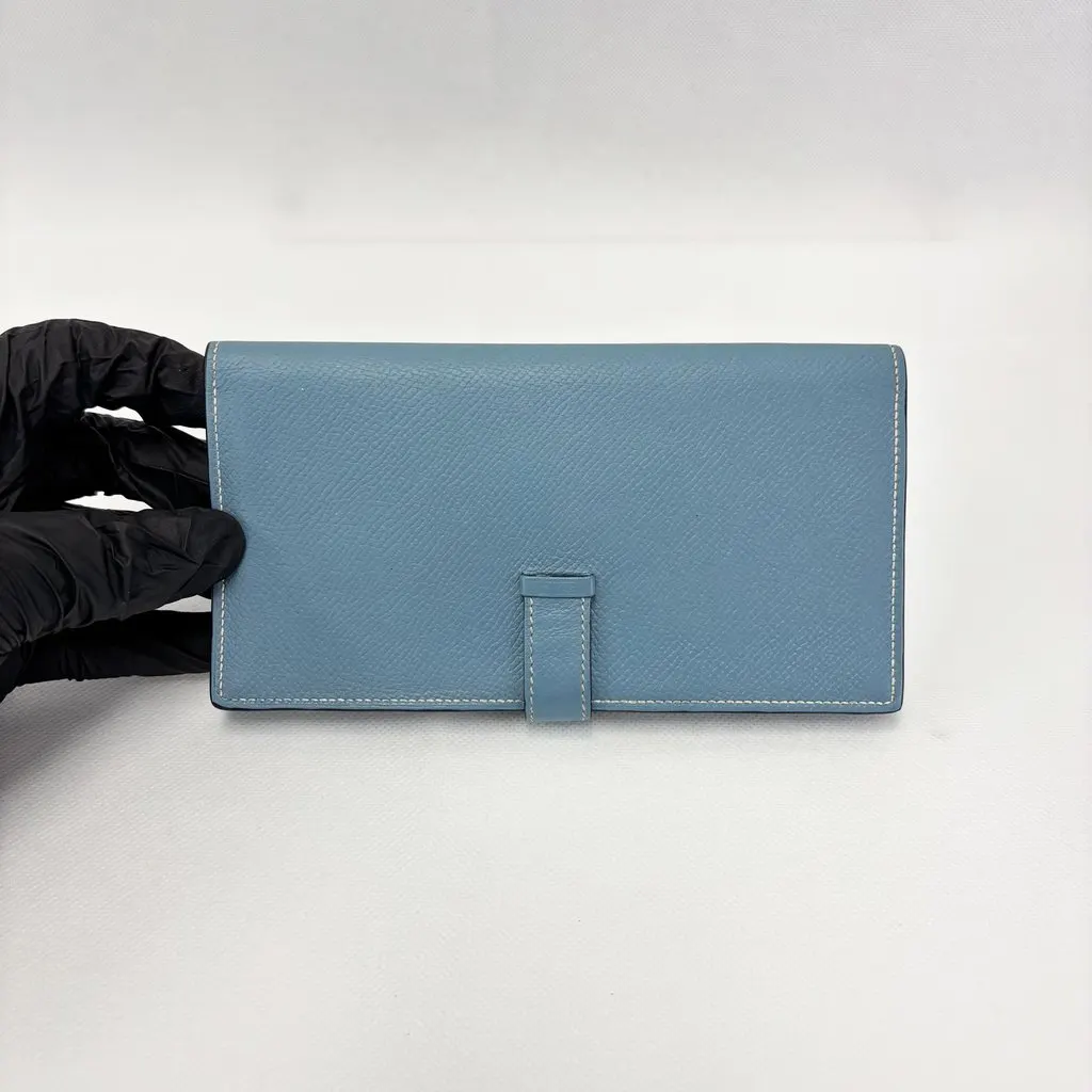 Hermès Bean Long Wallet Epsom & Palladium Hardware Blue France P Engraving Blue Leather Very good - Inside View