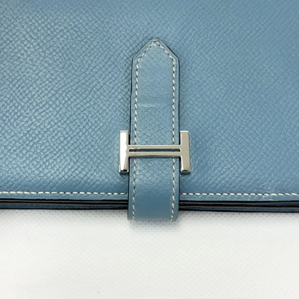 Hermès Bean Long Wallet Epsom & Palladium Hardware Blue France P Engraving Blue Leather Very good - Model View