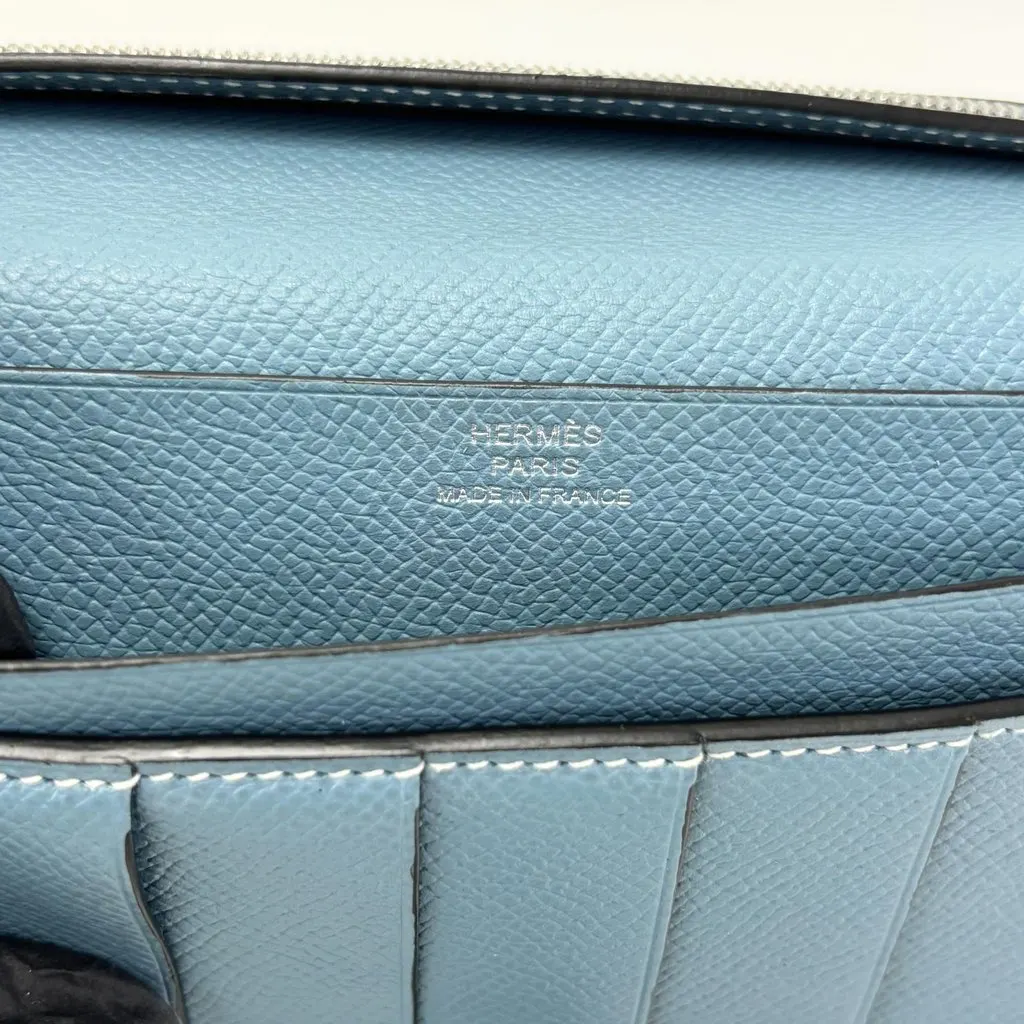 Hermès Bean Long Wallet Epsom & Palladium Hardware Blue France P Engraving Blue Leather Very good - Box View