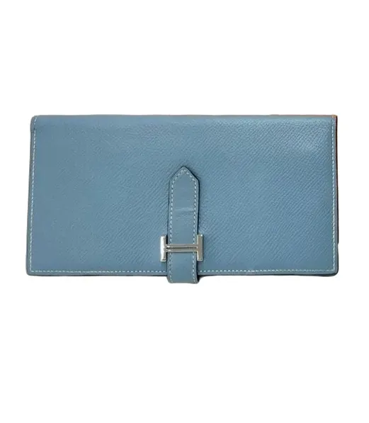 Hermès Bean Long Wallet Epsom & Palladium Hardware Blue France P Engraving Blue Leather Very good - Front View