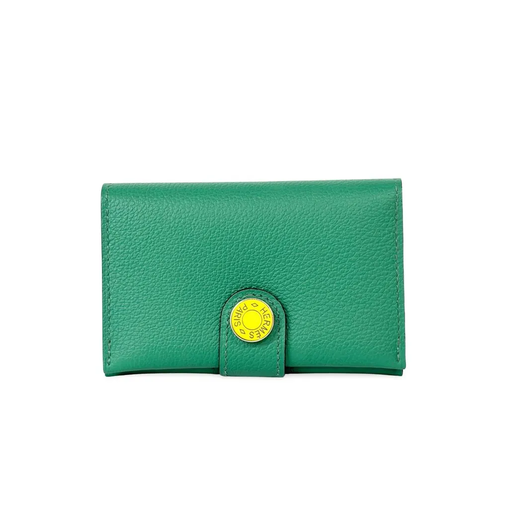 Hermès Dogon Compact Wallet Mint Green Silver Hardware MultiColor Leather Very good - Front View