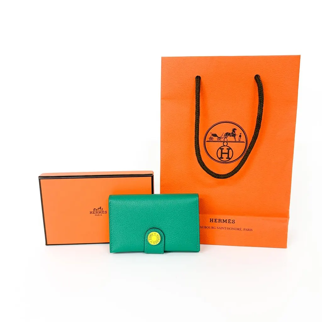 Hermès Dogon Compact Wallet Mint Green Silver Hardware MultiColor Leather Very good - Back View