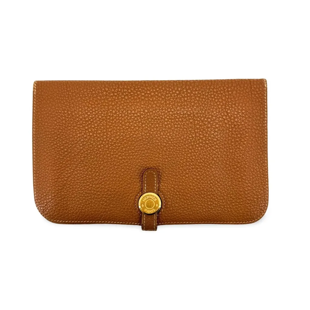 Hermès Dogon Duo Wallet Togo Gold GHW Brown Leather Good - Front View