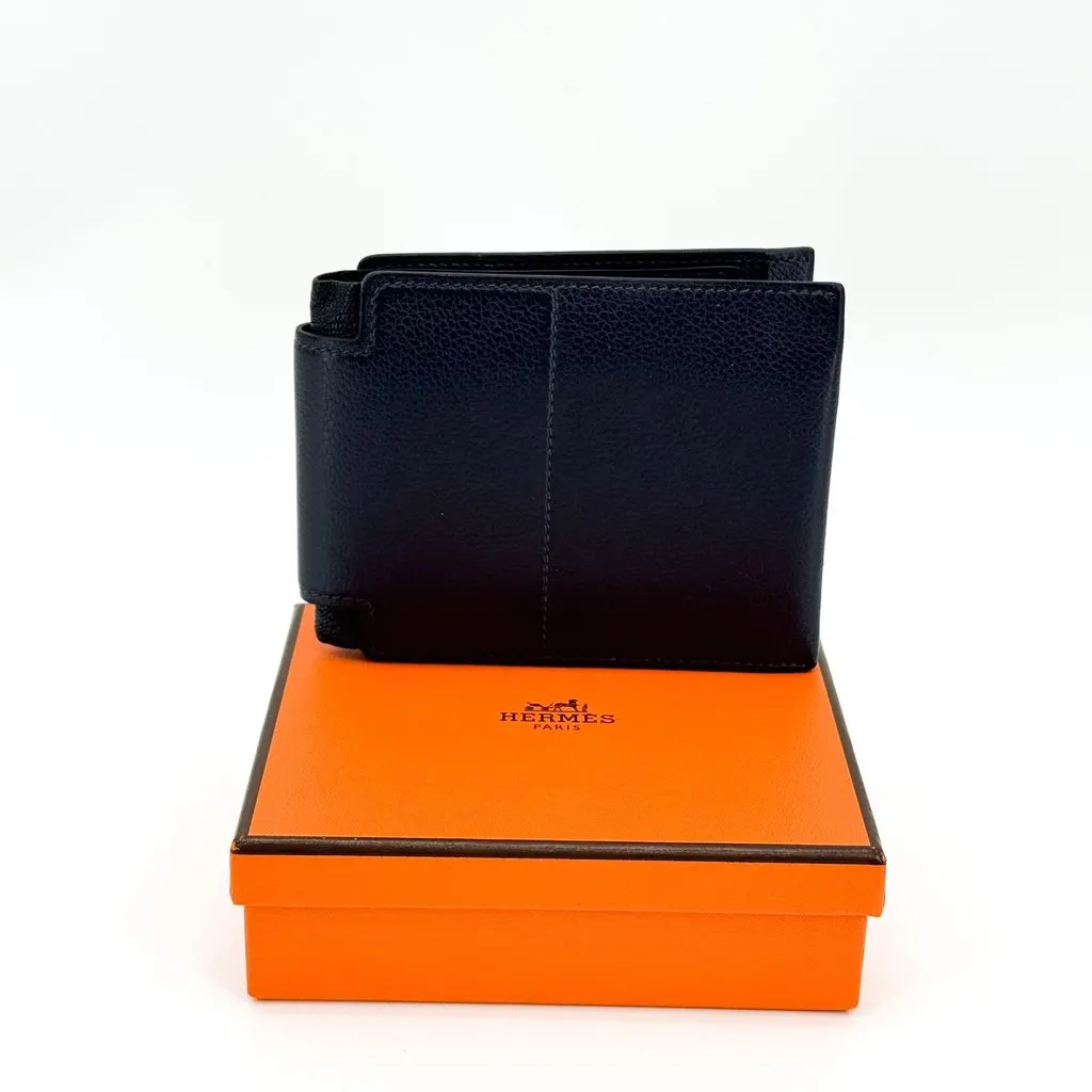 Hermès Pocket Compact Wallet Navy Navy Leather Very good - Back View