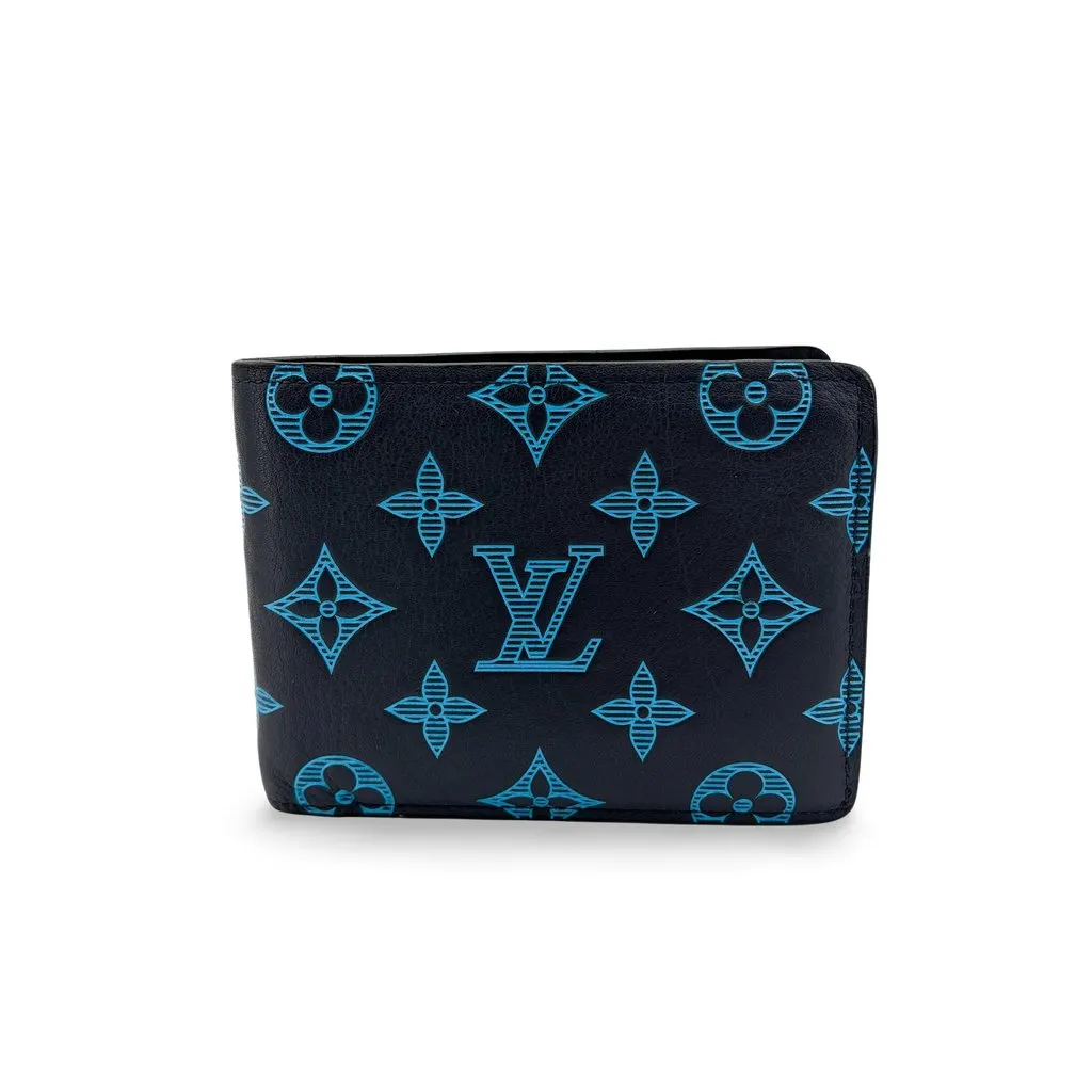 Louis Vuitton Multiple Wallet Navy Blue Monogram Shadow Blue Leather Very good - Front View