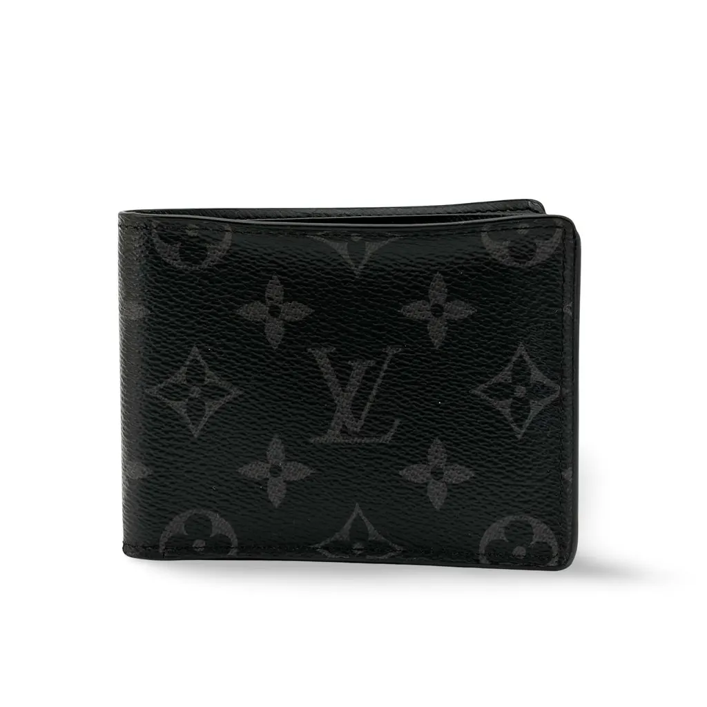 Louis Vuitton Monogram Eclipse Multiple Wallet Black Canvas Good - Front View