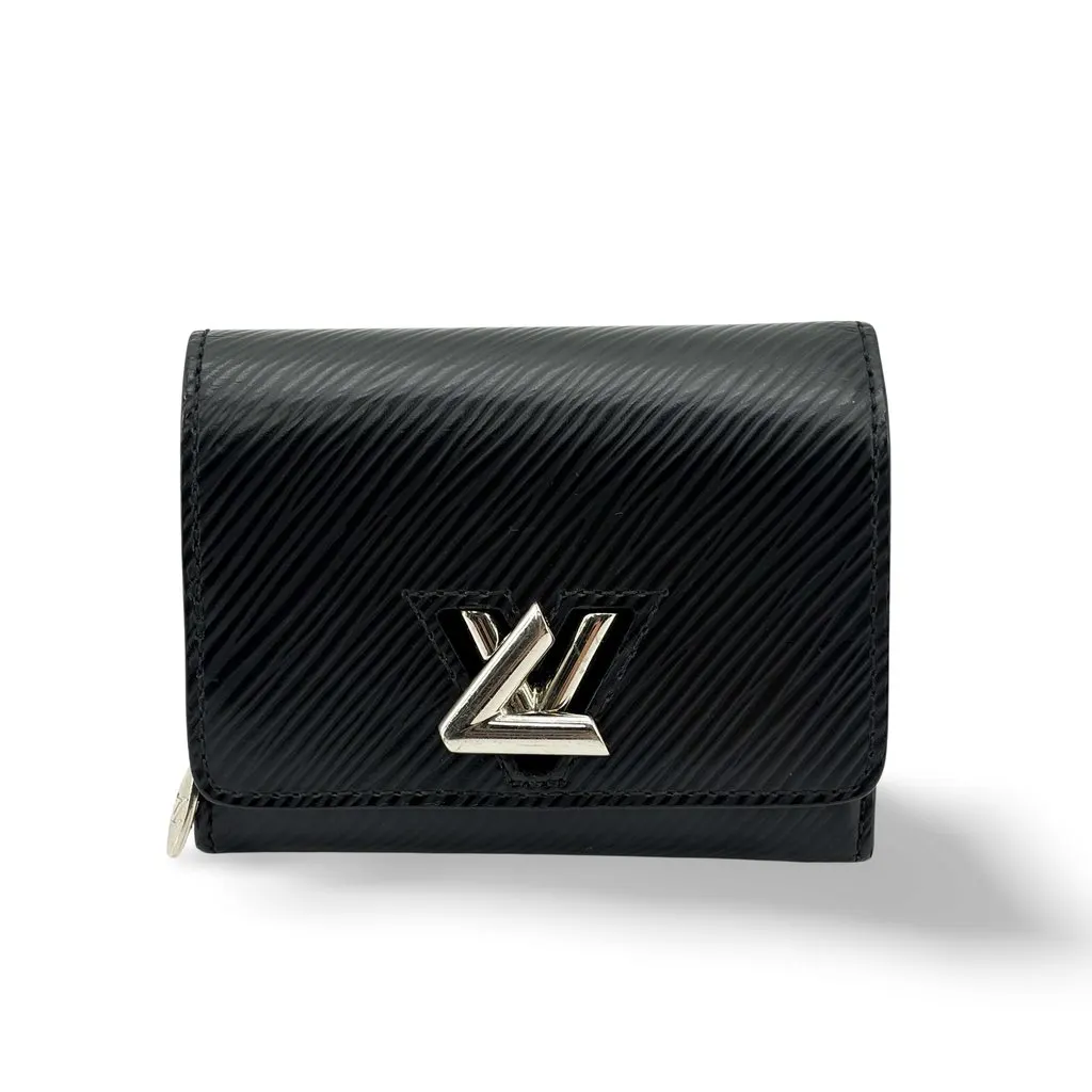 Louis Vuitton Epi Twist Compact Wallet Black Silver Hardware Black Leather Good - Front View