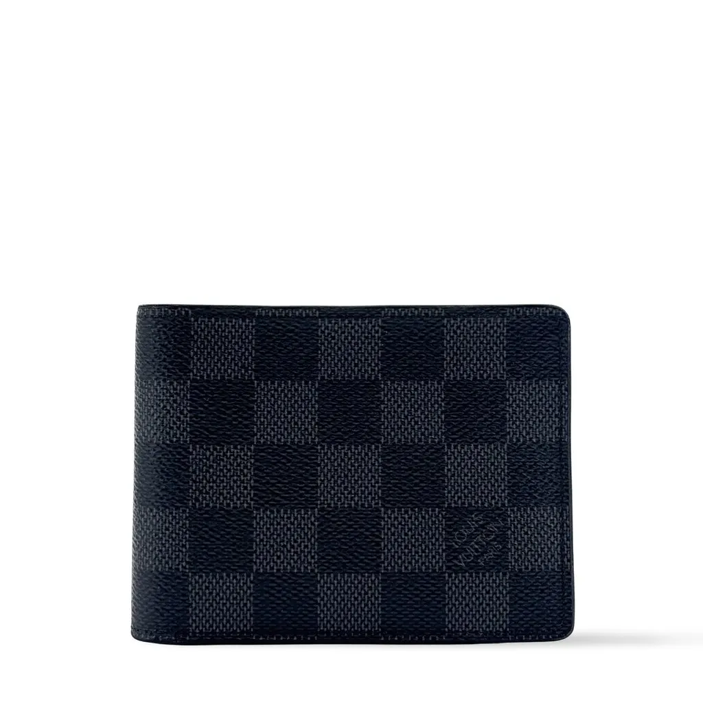 Louis Vuitton Multiple Wallet Damier Graphite Black Canvas Good - Front View