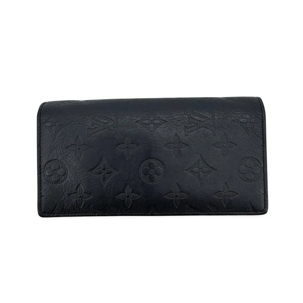 Louis Vuitton Brazza Wallet Monogram Shadow Black Black Leather Good - Front View
