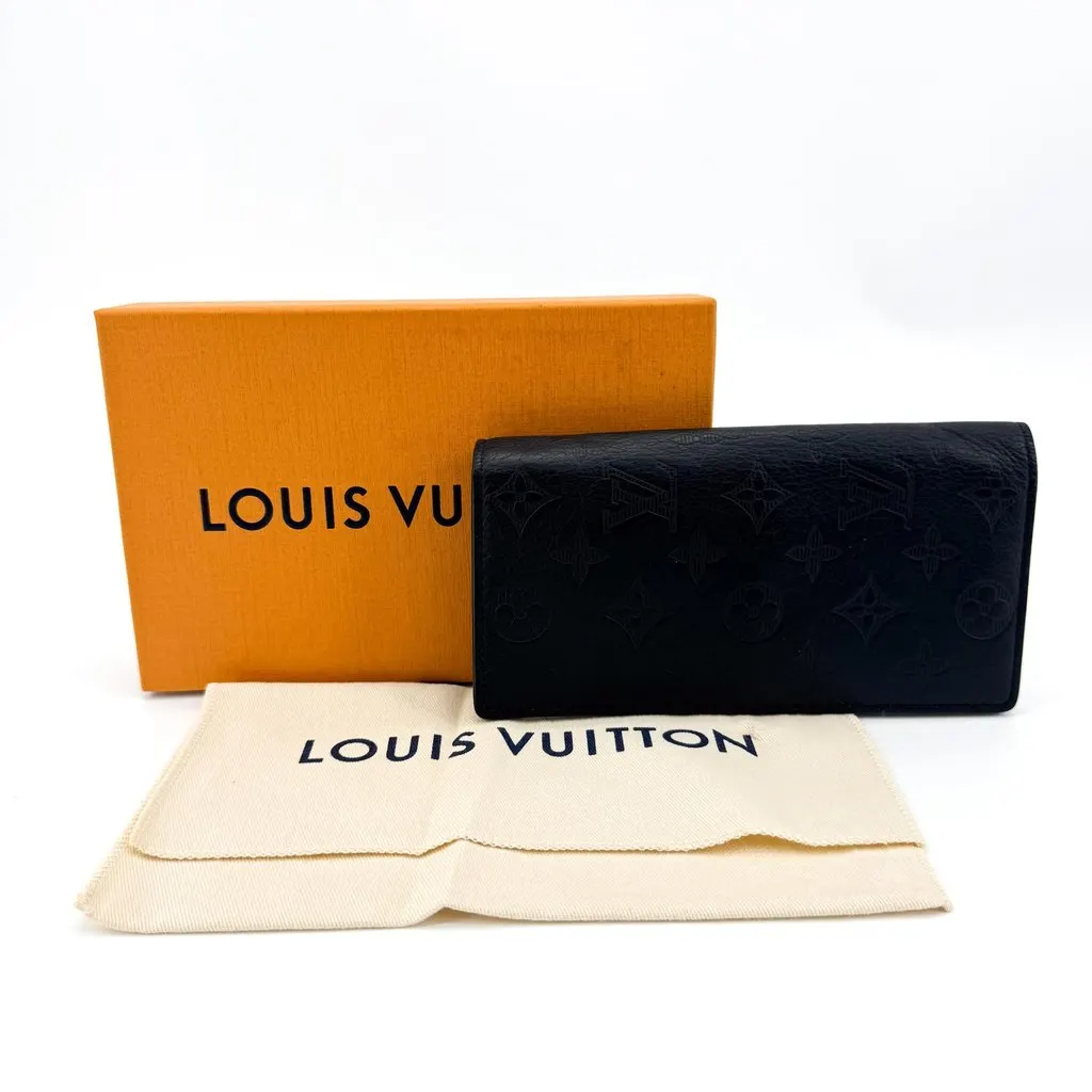 Louis Vuitton Brazza Wallet Monogram Shadow Black Black Leather Good - Back View