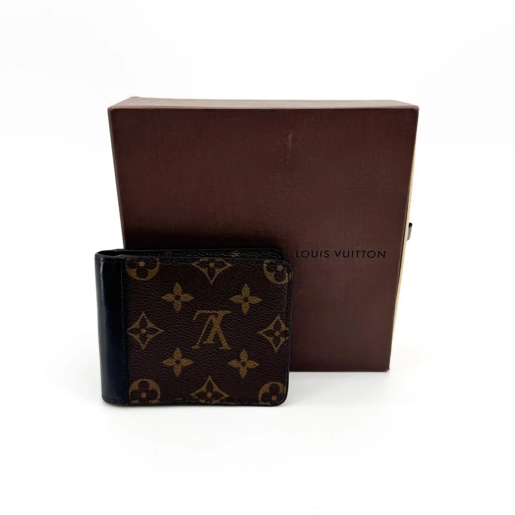 Louis Vuitton Monogram Macassar Gaspar Wallet Black Canvas Very good - Back View