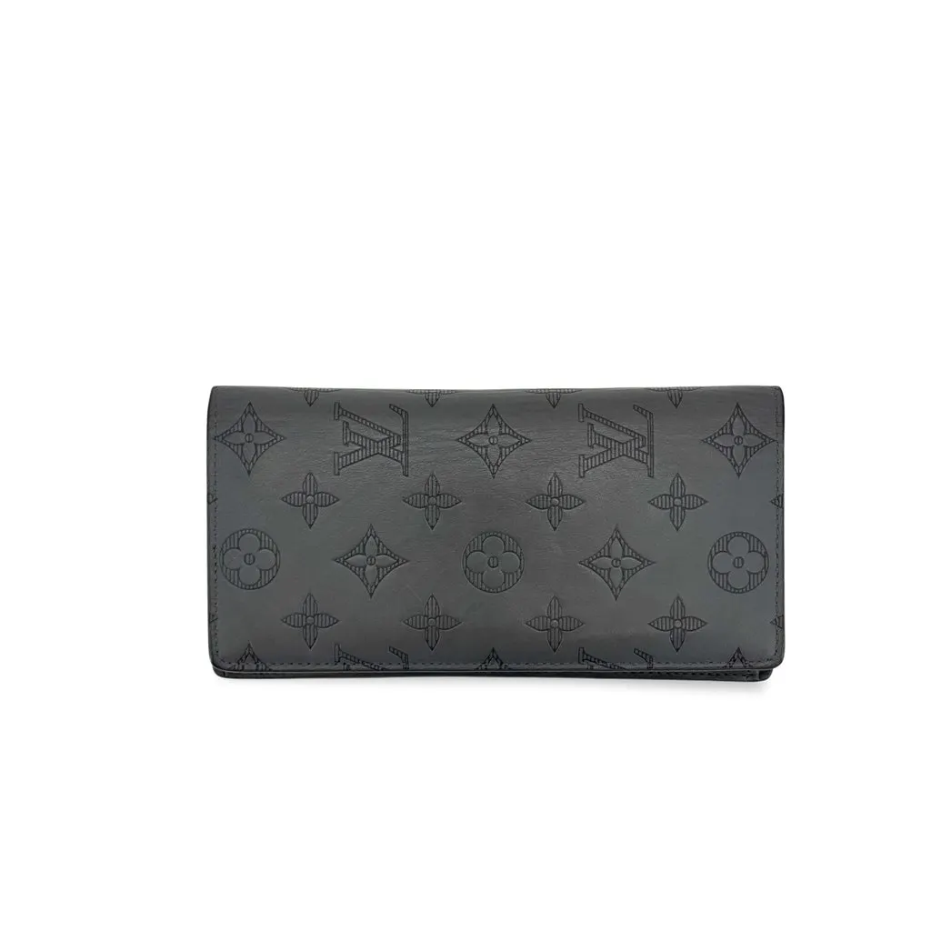 Louis Vuitton Monogram Shadow Brazza Wallet Black Black Leather Good - Front View