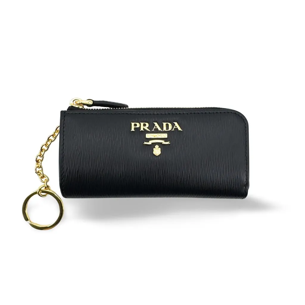 Prada Vitello Move Key Pouch Black Gold Black Leather Very good - Front View