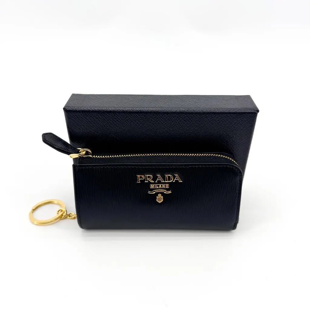Prada Vitello Move Key Pouch Black Gold Black Leather Very good - Back View
